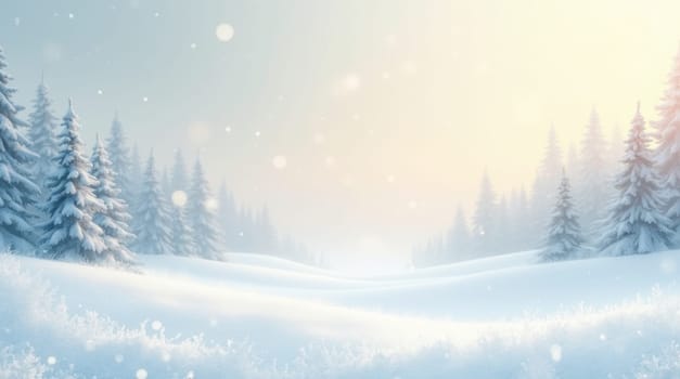 Sunlight shining on snow-covered trees creating a magical winter wonderland