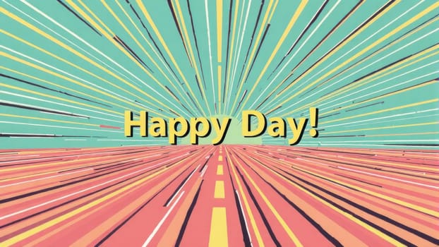 Speeding background of a road trip with sun rays and the words happy day