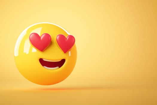 3d rendering of a yellow emoji with heart eyes, floating on a yellow background