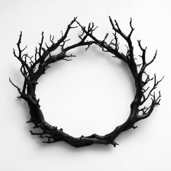 Circular Branch Wreath Silhouette on White Background