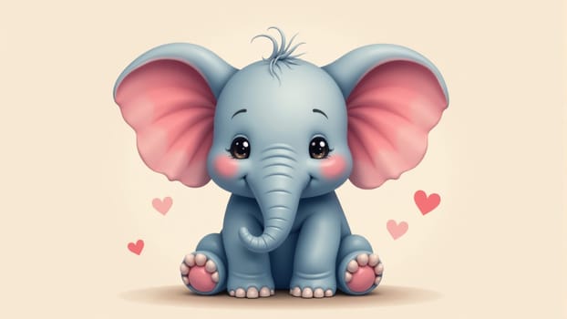 A charming baby elephant sits playfully among soft pastel hearts, radiating joy and innocence, creating a delightful atmosphere that captures the heart.