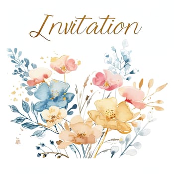 An elegant invitation adorned with delicate watercolor flowers in soft shades of pink and blue. This design is perfect for weddings or special events, capturing the essence of celebration.