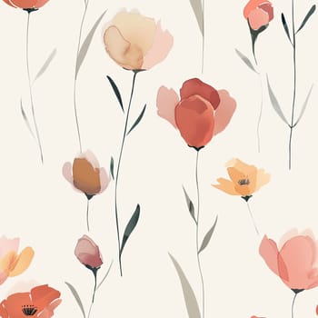 A delicate floral pattern displays soft pastel flowers with elegant stems against a light cream background, ideal for inspiring home decor projects.