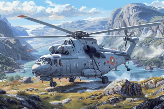 Heroic rescue helicopter in action high quality image capturing urgency and bravery