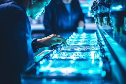 High res ai robotic assembly line in manufacturing plant, engineer s view of precision production