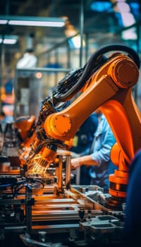 High precision manufacturing plant with ai robotic arms in bright automated line