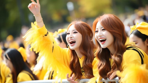 Asian women smiling and waving happily