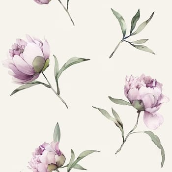 This artwork features elegant watercolor peonies with soft lavender hues against a light backdrop, showcasing the beauty of floral composition.
