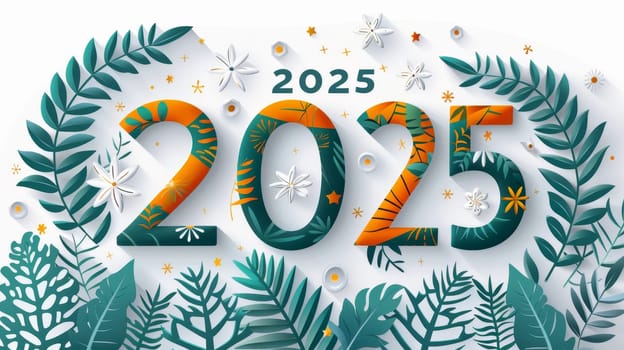 Eco 2025 new year on white background with leaves for new year or future concepts flat illustration