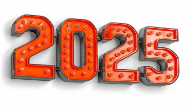 Metal sing 2025 new year on white, perfect for new year or futuristic themes, flat design concept