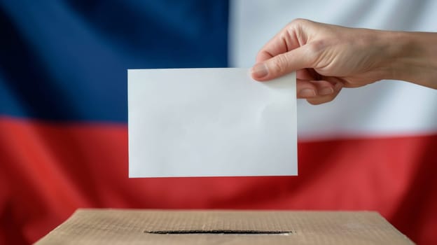 Hand Casting Blank Vote in Ballot Box Against Czech Republic Flag Election Day Symbol
