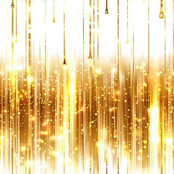 Bright golden lights cascade downwards, creating a dazzling display filled with sparkles, ideal for celebrations or festive decorations. The ambiance radiates joy and excitement.