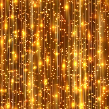 Delicate strands of golden lights illuminate a warm indoor space, enhancing the cozy ambiance as the evening draws near.