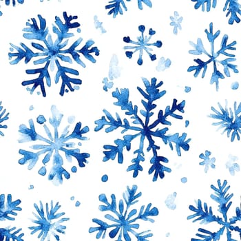 A collection of unique blue snowflakes is scattered across a white background, showcasing intricate patterns that evoke the winter season's charm and tranquility.