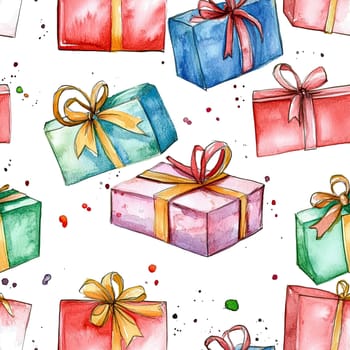 A collection of beautifully wrapped gift boxes in assorted colors and sizes is scattered across a white surface, accompanied by vibrant confetti, creating a celebratory atmosphere.