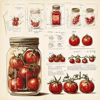 This infographic provides a comprehensive guide on preserving tomatoes using jars. It includes illustrations, measurements, and techniques for home canning.