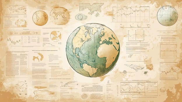 A detailed infographic menu showcases various geographic data, statistical charts, and visual representations of environmental trends across the globe, providing insightful analysis.
