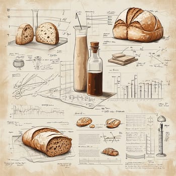 This infographic presents a detailed guide on bread-making, featuring illustrations of bread types, required ingredients, tools, and various techniques for crafting delicious loaves.
