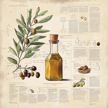 This infographic highlights the processes of olive oil production, its health benefits, and various culinary applications, featuring an olive branch and oil bottle illustration.