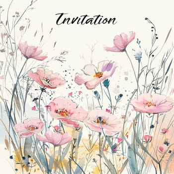 A watercolor invitation showcases soft pink flowers set against a light background, perfect for inviting guests to a special occasion or celebration.