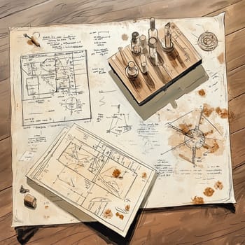 An infographic menu displays a variety of recipes with ingredients and precise preparation methods, emphasizing gourmet culinary arts. Notes and sketches enhance the informative layout.
