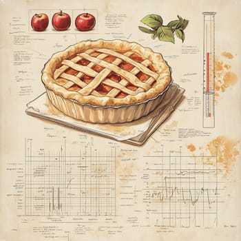 This infographic menu showcases a detailed guide for making a traditional apple pie, including ingredient lists and cooking instructions. It features illustrations and tips for perfect results.