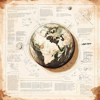 An informative infographic presents a stylized globe with geographical features, accompanied by annotations and historical data points that explore Earth's physical science and geography.