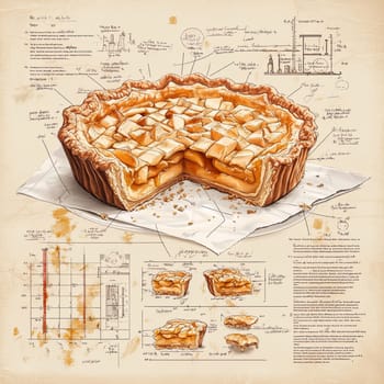 This infographic menu presents a comprehensive breakdown of an apple pie, including its ingredients, preparation steps, and structural design elements, appealing to food lovers.