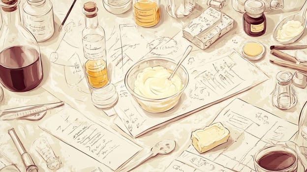 A detailed infographic presents a variety of ingredients, utensils, and recipes, arranged thoughtfully to inspire culinary creativity and experimentation in the kitchen.