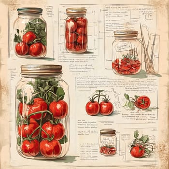 This infographic presents various jars of preserved tomatoes, illustrating preparation methods, storage tips, and canning techniques, perfect for anyone interested in home food preservation.