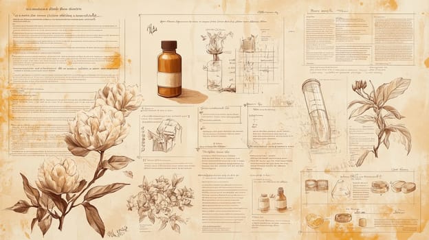 This infographic menu showcases detailed illustrations of herbal remedies, ingredients, and preparation methods, highlighting the connection between plants and traditional healing.