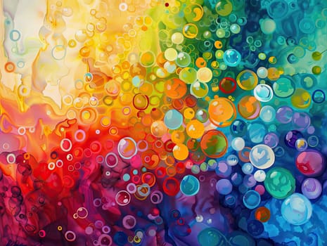 The artwork showcases an explosion of colors with overlapping circles in various sizes, creating a lively and engaging visual experience reminiscent of a rainbow.