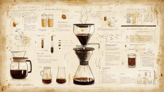 This infographic illustrates various coffee brewing methods, showcasing necessary equipment and precise measurements.