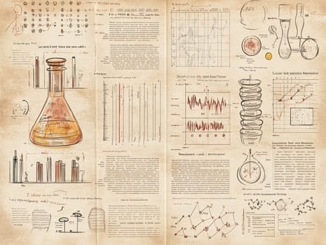 This infographic presents a collection of scientific experiments and key concepts in chemistry, featuring detailed graphs, diagrams, and textual information across various research topics.