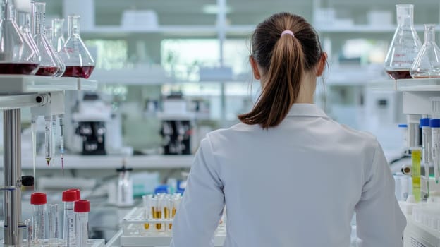 person analyzing samples in modern science lab, focused on research.