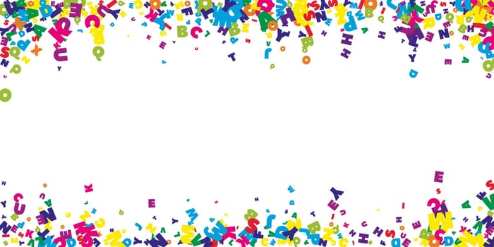 Concept of school background. Colorful childish falling letters of English language. Foreign languages study concept. Back to school banner .