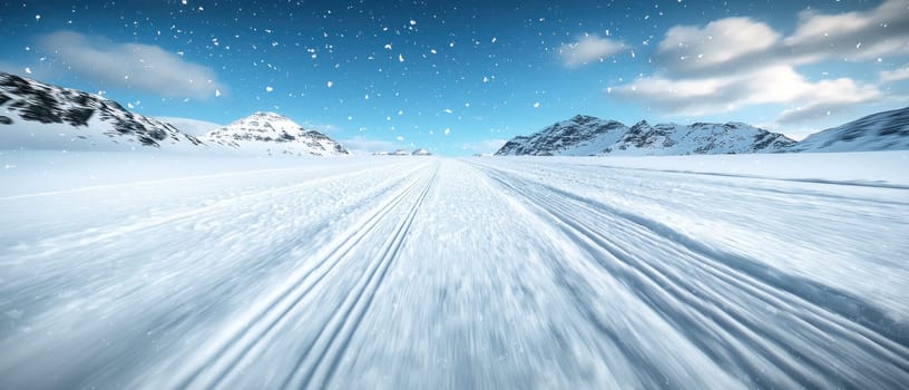 breathtaking snowstorm in mountains creates serene winter landscape.