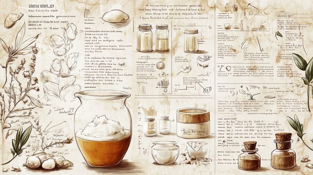 A detailed infographic presents various natural ingredients and their uses in skincare, along with recipes and methods for holistic beauty treatments at a wellness center.