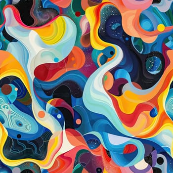 The composition showcases a blend of vivid colors and flowing shapes, creating a sense of movement and depth that captivates the viewer’s attention.