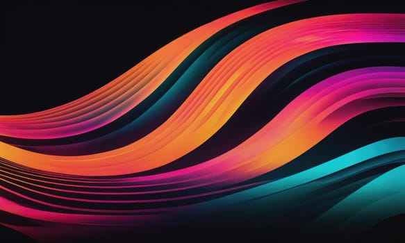 A digital illustration featuring a colorful abstract pattern. The background is black, and the pattern is comprised of multiple layers of curved stripes