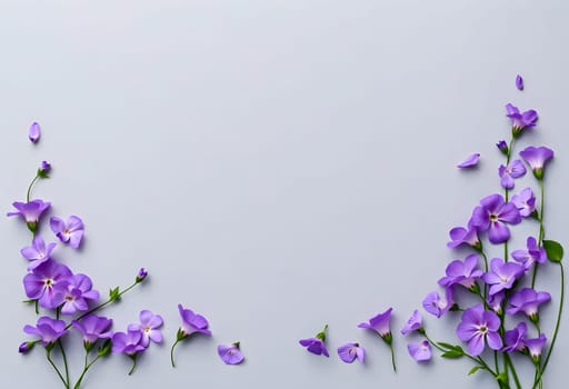 A striking arrangement of purple flowers set against a minimalist gray background. The vibrant purple petals stand out beautifully, creating a visually appealing contrast with the neutral backdrop. This image captures the elegance and simplicity of floral beauty, making it perfect for themes related to nature, decor, and design