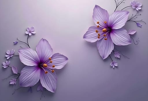 A striking arrangement of purple flowers set against a minimalist gray background. The vibrant purple petals stand out beautifully, creating a visually appealing contrast with the neutral backdrop. This image captures the elegance and simplicity of floral beauty, making it perfect for themes related to nature, decor, and design