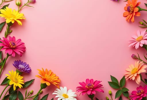 Colorful gerbera flowers arranged against a pink background, creating a vibrant and cheerful display. Perfect for floral-themed projects and decorative designs