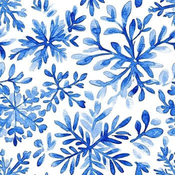 A vibrant watercolor design showcases various shades of blue foliage. This artistic pattern blends natural elements with a fresh, clean background, perfect for creative applications.