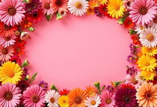 Colorful gerbera flowers arranged against a pink background, creating a vibrant and cheerful display. Perfect for floral-themed projects and decorative designs