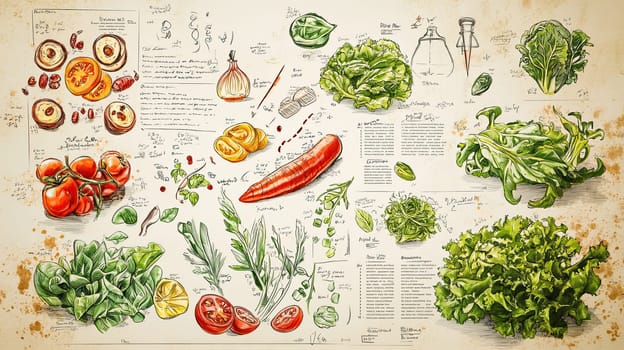 This infographic menu presents a vibrant selection of fresh vegetables and herbs, including tomatoes, carrots, and greens, along with their nutritional benefits and preparation tips.