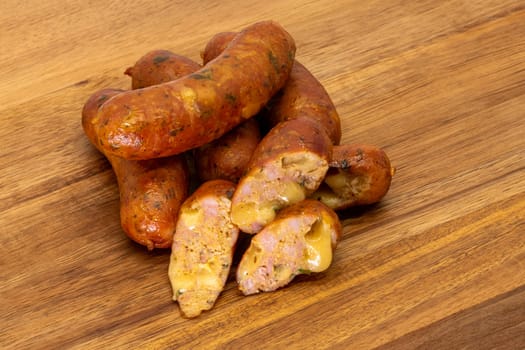 Savory grilled sausages that skillfully showcase a beautifully golden crust paired with a juicy, flavorful filling
