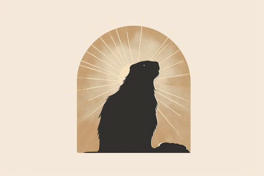 Modern groundhog day card featuring a stylized groundhog silhouette against a rising sun. neutral tones and clean lines create a sophisticated design with ample space for adding custom greetings or messages.