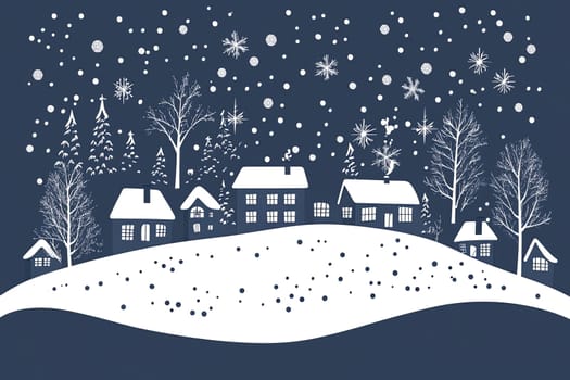 Winter snowy town at night. High quality photo