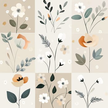 Colorful floral illustrations display a variety of plants, each rendered in soft pastel tones, creating a harmonious and calming visual effect perfect for decoration.